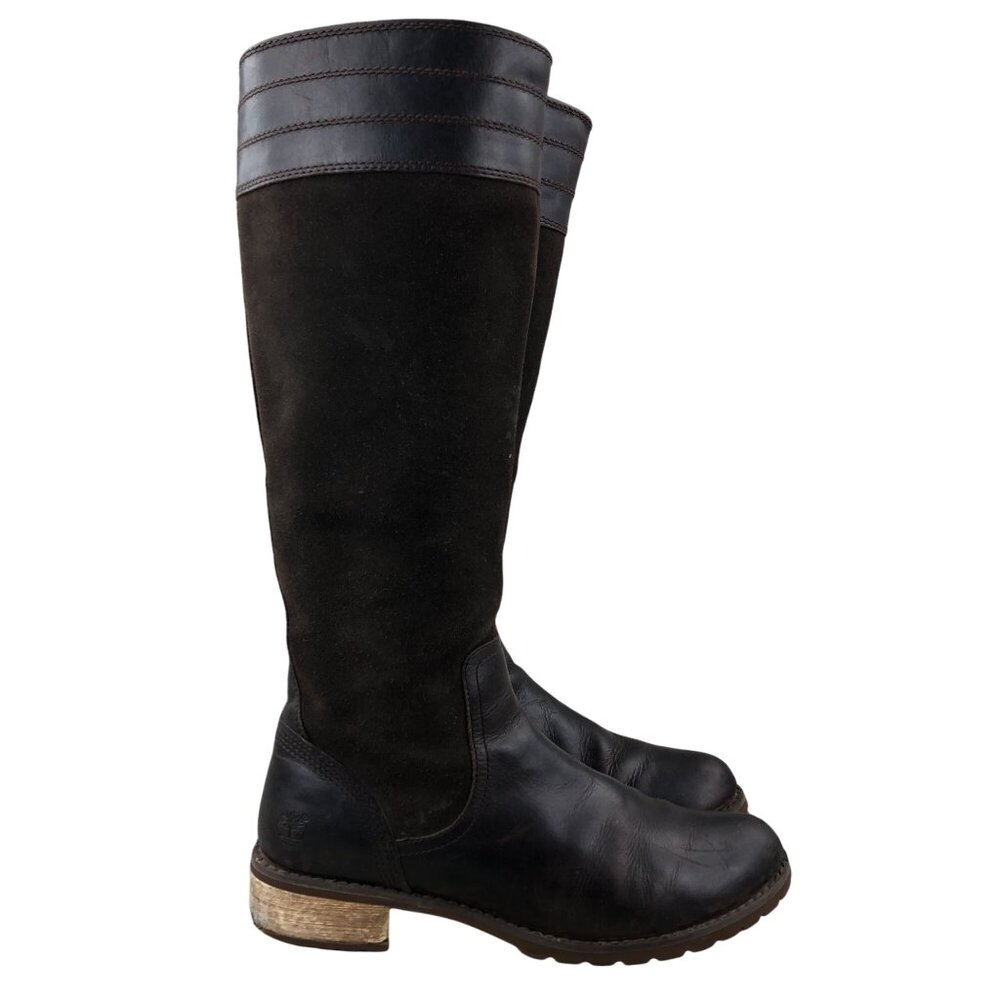 Timberland Women's 7.5 Bethel Heights Brown Leather Side Zip Tall Riding Boots